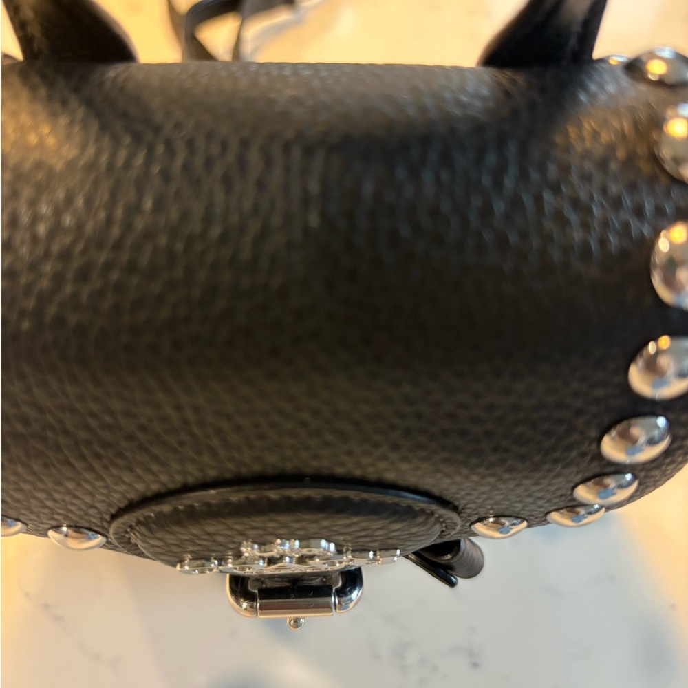 Coach Black Pebbles Leather Studded Drawstring Backpack with Silver Accents - Picture 6 of 11